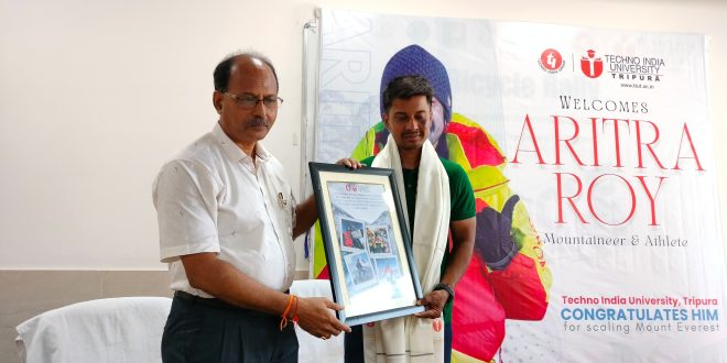 Mountaineer Aritra Roy Honored by Techno India University, Tripura.