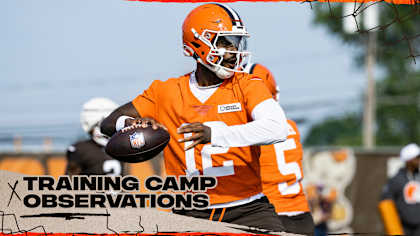 NFL training camp, 2025 Shedeur Sanders throws TD pass in practice.